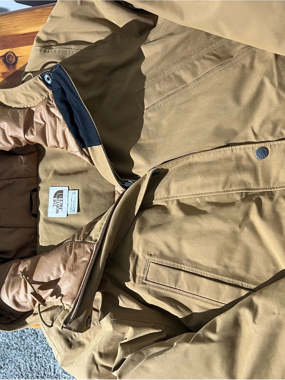 Women’s Hooded Long Puffer Coat - Tan - Picture 7 of 11